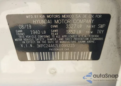 2020 Hyundai Accent Se from USA, damaged, VIN 3KPC24A67LE099235